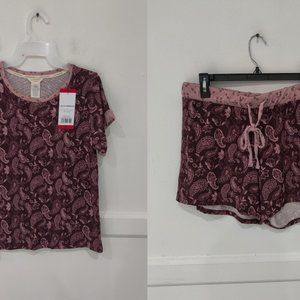 NWoT Lucky Brand Womens 2 Piece Drawstring Pajama Set Burgundy Size M $85 FFF005